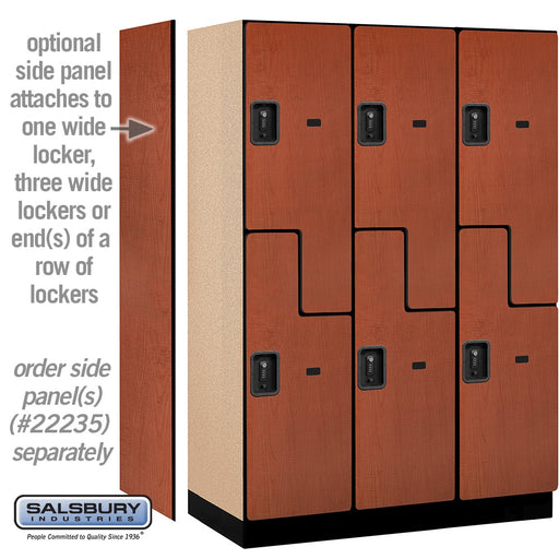 Salsbury 18" Wide Double Tier 'S' Style Designer Wood Locker - 3 Wide - 6 Feet High - 21 Inches Deep - Cherry - Black Resettable Combination Locks - Sweatfully