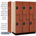 Salsbury 18" Wide Double Tier 'S' Style Designer Wood Locker - 3 Wide - 6 Feet High - 21 Inches Deep - Cherry - Black Resettable Combination Locks - Sweatfully