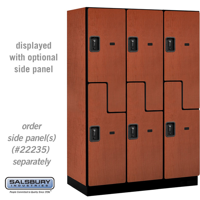 Salsbury 18" Wide Double Tier 'S' Style Designer Wood Locker - 3 Wide - 6 Feet High - 21 Inches Deep - Cherry - Black Resettable Combination Locks - Sweatfully