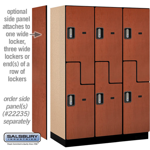Salsbury 18" Wide Double Tier 'S' Style Designer Wood Locker - 3 Wide - 6 Feet High - 21 Inches Deep - Cherry - Silver Electronic Locks - Sweatfully