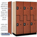 Salsbury 18" Wide Double Tier 'S' Style Designer Wood Locker - 3 Wide - 6 Feet High - 21 Inches Deep - Cherry - Silver Resettable Combination Locks - Sweatfully