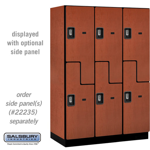 Salsbury 18" Wide Double Tier 'S' Style Designer Wood Locker - 3 Wide - 6 Feet High - 21 Inches Deep - Cherry - Silver Resettable Combination Locks - Sweatfully