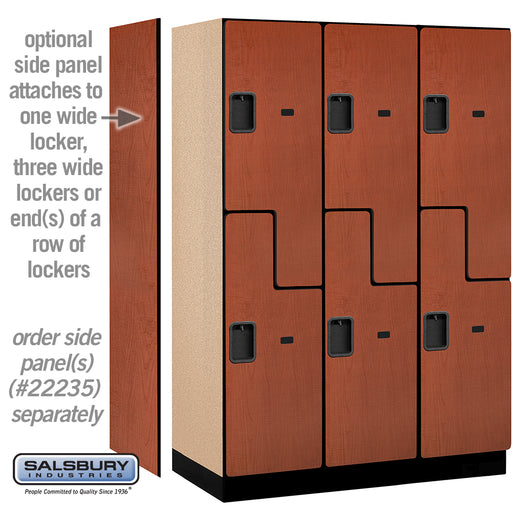Salsbury 18" Wide Double Tier 'S' Style Designer Wood Locker - 3 Wide - 6 Feet High - 21 Inches Deep - Cherry - Hasps - Sweatfully