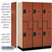 Salsbury 18" Wide Double Tier 'S' Style Designer Wood Locker - 3 Wide - 6 Feet High - 21 Inches Deep - Cherry - Hasps - Sweatfully