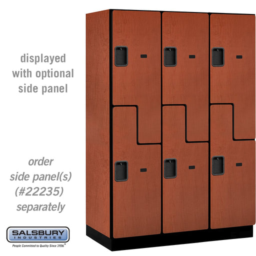 Salsbury 18" Wide Double Tier 'S' Style Designer Wood Locker - 3 Wide - 6 Feet High - 21 Inches Deep - Cherry - Hasps - Sweatfully