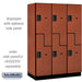 Salsbury 18" Wide Double Tier 'S' Style Designer Wood Locker - 3 Wide - 6 Feet High - 21 Inches Deep - Cherry - Hasps - Sweatfully