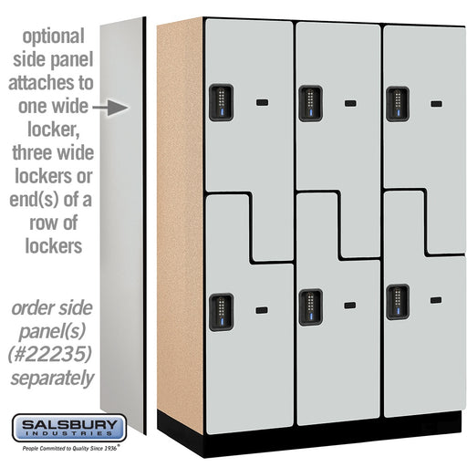 Salsbury 18" Wide Double Tier 'S' Style Designer Wood Locker - 3 Wide - 6 Feet High - 21 Inches Deep - Gray - Black Electronic Locks - Sweatfully