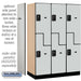 Salsbury 18" Wide Double Tier 'S' Style Designer Wood Locker - 3 Wide - 6 Feet High - 21 Inches Deep - Gray - Black Resettable Combination Locks - Sweatfully