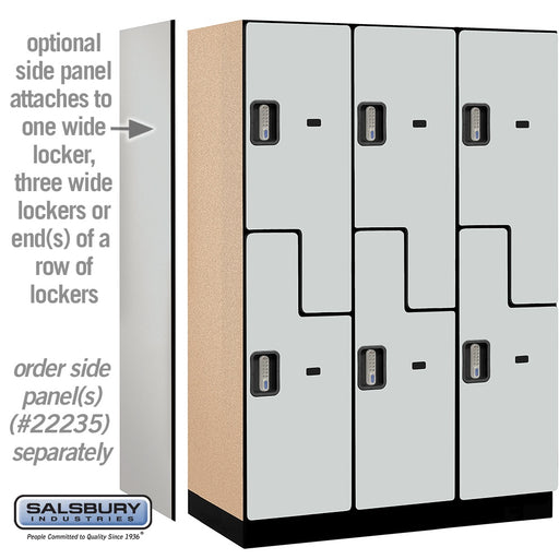 Salsbury 18" Wide Double Tier 'S' Style Designer Wood Locker - 3 Wide - 6 Feet High - 21 Inches Deep - Gray - Silver Electronic Locks - Sweatfully