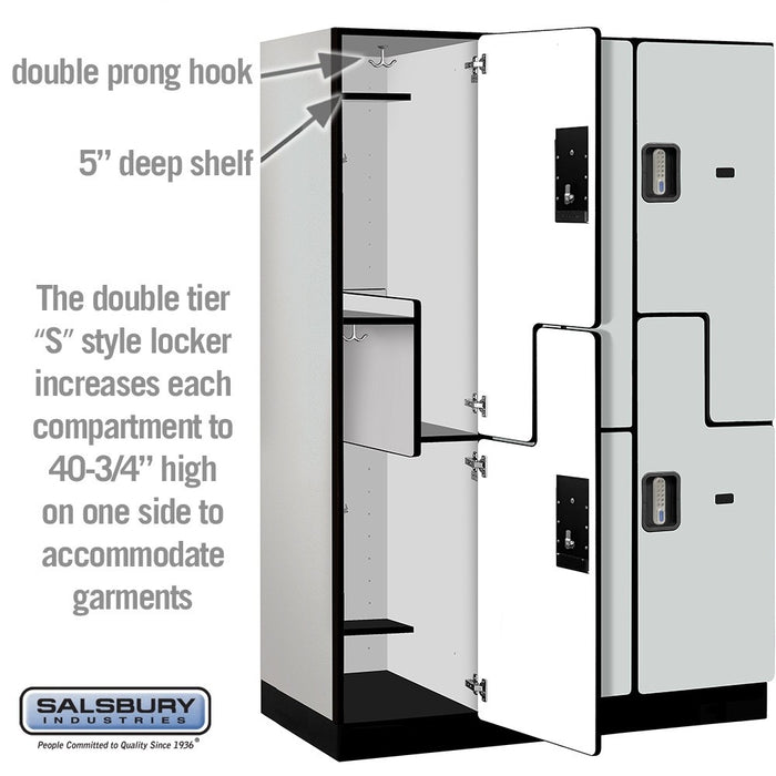 Salsbury 18" Wide Double Tier 'S' Style Designer Wood Locker - 3 Wide - 6 Feet High - 21 Inches Deep - Gray - Silver Electronic Locks - Sweatfully