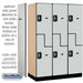 Salsbury 18" Wide Double Tier 'S' Style Designer Wood Locker - 3 Wide - 6 Feet High - 21 Inches Deep - Gray - Silver Resettable Combination Locks - Sweatfully