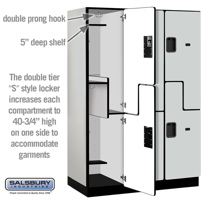 Salsbury 18" Wide Double Tier 'S' Style Designer Wood Locker - 3 Wide - 6 Feet High - 21 Inches Deep - Gray - Hasps - Sweatfully