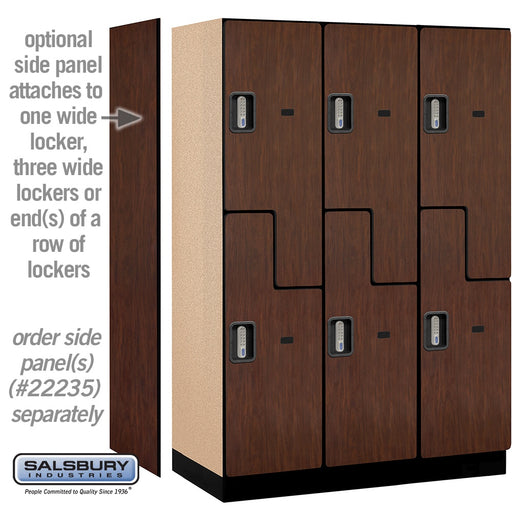 Salsbury 18" Wide Double Tier 'S' Style Designer Wood Locker - 3 Wide - 6 Feet High - 21 Inches Deep - Mahogany - Silver Electronic Locks - Sweatfully