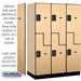 Salsbury 18" Wide Double Tier 'S' Style Designer Wood Locker - 3 Wide - 6 Feet High - 21 Inches Deep - Maple - Black Electronic Locks - Sweatfully
