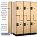 Salsbury 18" Wide Double Tier 'S' Style Designer Wood Locker - 3 Wide - 6 Feet High - 21 Inches Deep - Maple - Black Resettable Combination Locks - Sweatfully