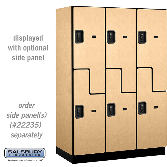 Salsbury 18" Wide Double Tier 'S' Style Designer Wood Locker - 3 Wide - 6 Feet High - 21 Inches Deep - Maple - Black Resettable Combination Locks - Sweatfully