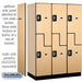 Salsbury 18" Wide Double Tier 'S' Style Designer Wood Locker - 3 Wide - 6 Feet High - 21 Inches Deep - Maple - Silver Resettable Combination Locks - Sweatfully