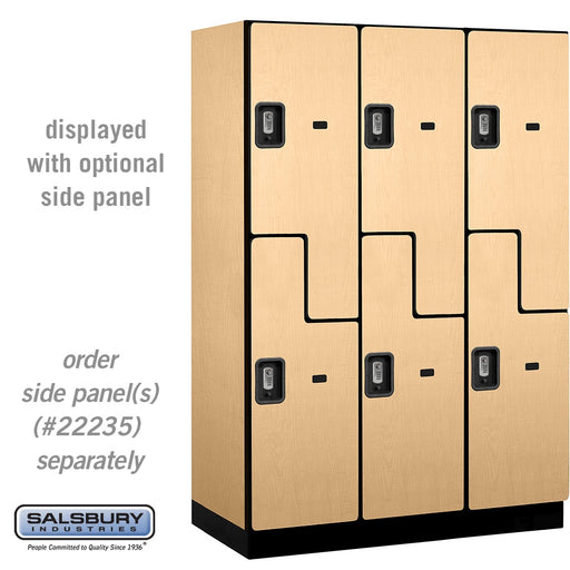 Salsbury 18" Wide Double Tier 'S' Style Designer Wood Locker - 3 Wide - 6 Feet High - 21 Inches Deep - Maple - Silver Resettable Combination Locks - Sweatfully