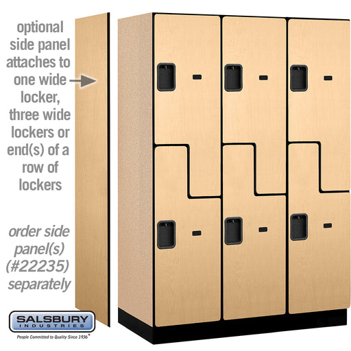 Salsbury 18" Wide Double Tier 'S' Style Designer Wood Locker - 3 Wide - 6 Feet High - 21 Inches Deep - Maple - Hasps - Sweatfully