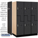 Salsbury 18" Wide Double Tier 'S' Style Designer Wood Locker - 3 Wide - 6 Feet High - 24 Inches Deep - Black - Silver Electronic Locks - Sweatfully