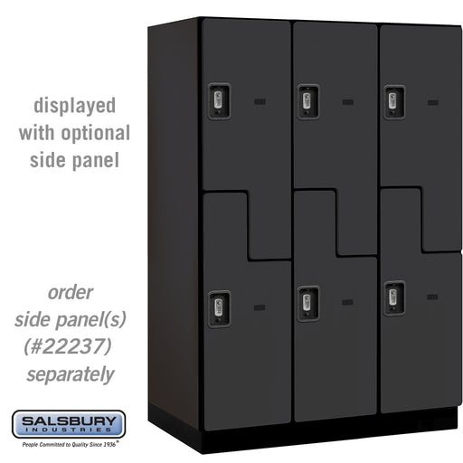 Salsbury 18" Wide Double Tier 'S' Style Designer Wood Locker - 3 Wide - 6 Feet High - 24 Inches Deep - Black - Silver Resettable Combination Locks - Sweatfully