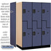 Salsbury 18" Wide Double Tier 'S' Style Designer Wood Locker - 3 Wide - 6 Feet High - 24 Inches Deep - Blue - Black Electronic Locks - Sweatfully