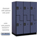 Salsbury 18" Wide Double Tier 'S' Style Designer Wood Locker - 3 Wide - 6 Feet High - 24 Inches Deep - Blue - Black Electronic Locks - Sweatfully