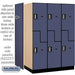 Salsbury 18" Wide Double Tier 'S' Style Designer Wood Locker - 3 Wide - 6 Feet High - 24 Inches Deep - Blue - Silver Electronic Locks - Sweatfully