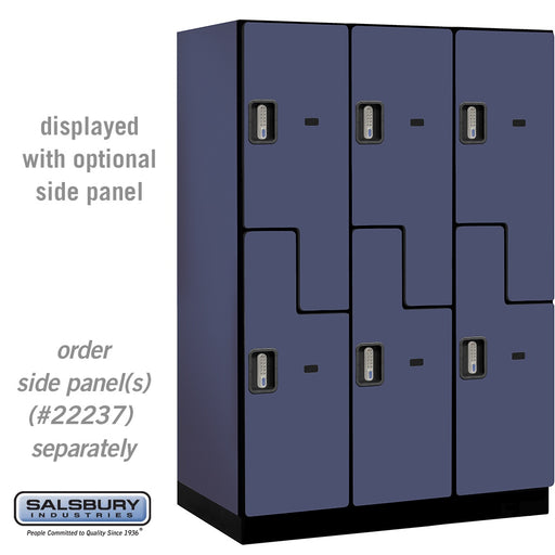 Salsbury 18" Wide Double Tier 'S' Style Designer Wood Locker - 3 Wide - 6 Feet High - 24 Inches Deep - Blue - Silver Electronic Locks - Sweatfully