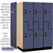 Salsbury 18" Wide Double Tier 'S' Style Designer Wood Locker - 3 Wide - 6 Feet High - 24 Inches Deep - Blue - Silver Resettable Combination Locks - Sweatfully