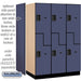 Salsbury 18" Wide Double Tier 'S' Style Designer Wood Locker - 3 Wide - 6 Feet High - 24 Inches Deep - Blue - Hasps - Sweatfully