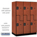 Salsbury 18" Wide Double Tier 'S' Style Designer Wood Locker - 3 Wide - 6 Feet High - 24 Inches Deep - Cherry - Black Electronic Locks - Sweatfully