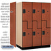 Salsbury 18" Wide Double Tier 'S' Style Designer Wood Locker - 3 Wide - 6 Feet High - 24 Inches Deep - Cherry - Hasps - Sweatfully