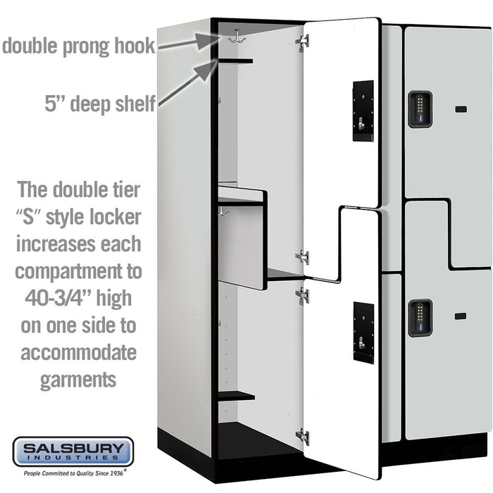 Salsbury 18" Wide Double Tier 'S' Style Designer Wood Locker - 3 Wide - 6 Feet High - 24 Inches Deep - Gray - Black Electronic Locks - Sweatfully