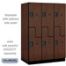 Salsbury 18" Wide Double Tier 'S' Style Designer Wood Locker - 3 Wide - 6 Feet High - 24 Inches Deep - Mahogany - Black Electronic Locks - Sweatfully