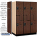 Salsbury 18" Wide Double Tier 'S' Style Designer Wood Locker - 3 Wide - 6 Feet High - 24 Inches Deep - Mahogany - Black Resettable Combination Locks - Sweatfully