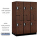 Salsbury 18" Wide Double Tier 'S' Style Designer Wood Locker - 3 Wide - 6 Feet High - 24 Inches Deep - Mahogany - Silver Electronic Locks - Sweatfully