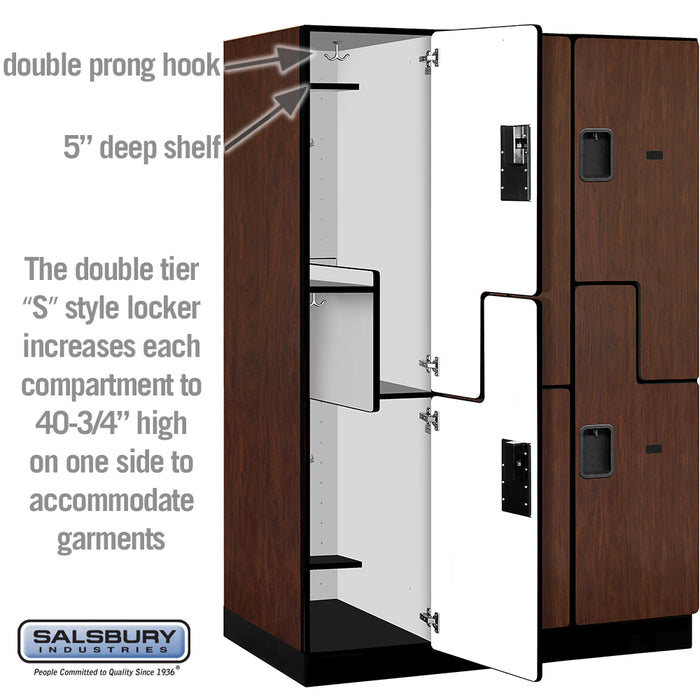 Salsbury 18" Wide Double Tier 'S' Style Designer Wood Locker - 3 Wide - 6 Feet High - 24 Inches Deep - Mahogany - Hasps - Sweatfully