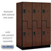 Salsbury 18" Wide Double Tier 'S' Style Designer Wood Locker - 3 Wide - 6 Feet High - 24 Inches Deep - Mahogany - Hasps - Sweatfully