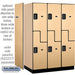 Salsbury 18" Wide Double Tier 'S' Style Designer Wood Locker - 3 Wide - 6 Feet High - 24 Inches Deep - Maple - Black Electronic Locks - Sweatfully