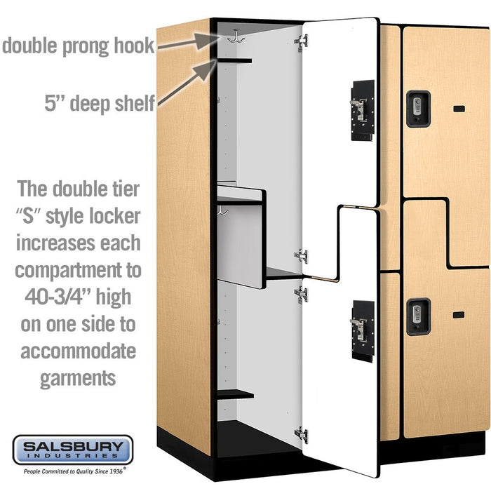 Salsbury 18" Wide Double Tier 'S' Style Designer Wood Locker - 3 Wide - 6 Feet High - 24 Inches Deep - Maple - Silver Resettable Combination Locks - Sweatfully