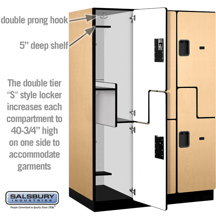 Salsbury 18" Wide Double Tier 'S' Style Designer Wood Locker - 3 Wide - 6 Feet High - 24 Inches Deep - Maple - Hasps - Sweatfully