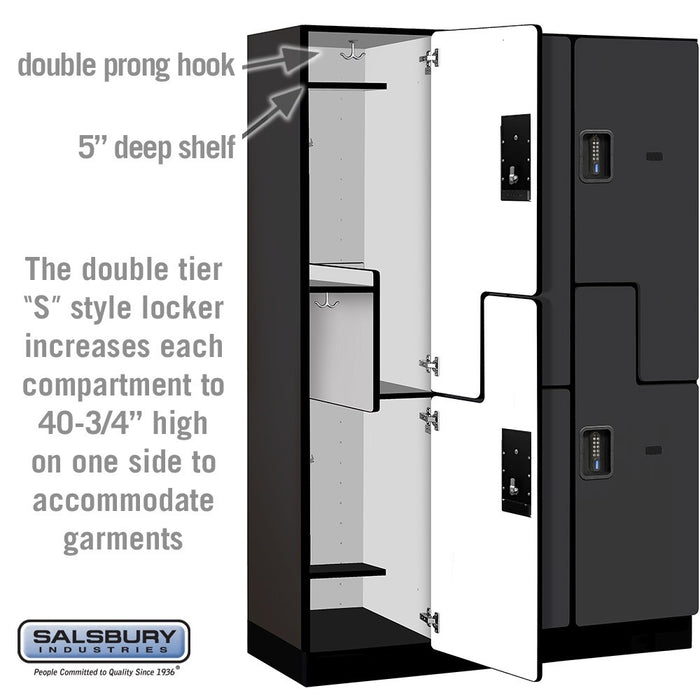Salsbury 18" Wide Double Tier 'S' Style Designer Wood Locker - 3 Wide - 6 Feet High - 18 Inches Deep - Black - Black Electronic Locks - Sweatfully