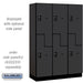 Salsbury 18" Wide Double Tier 'S' Style Designer Wood Locker - 3 Wide - 6 Feet High - 18 Inches Deep - Black - Black Resettable Combination Locks - Sweatfully