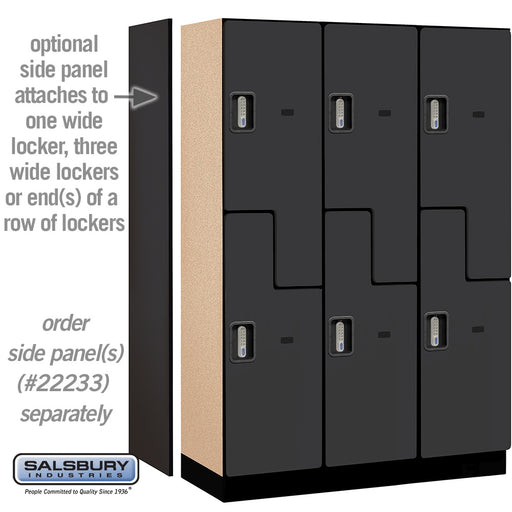 Salsbury 18" Wide Double Tier 'S' Style Designer Wood Locker - 3 Wide - 6 Feet High - 18 Inches Deep - Black - Silver Electronic Locks - Sweatfully