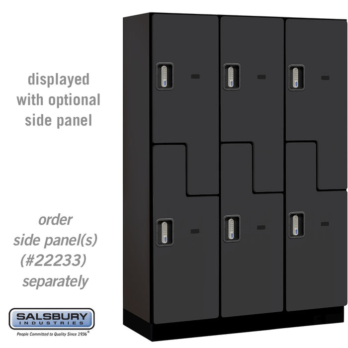 Salsbury 18" Wide Double Tier 'S' Style Designer Wood Locker - 3 Wide - 6 Feet High - 18 Inches Deep - Black - Silver Electronic Locks - Sweatfully