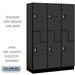 Salsbury 18" Wide Double Tier 'S' Style Designer Wood Locker - 3 Wide - 6 Feet High - 18 Inches Deep - Black - Silver Resettable Combination Locks - Sweatfully