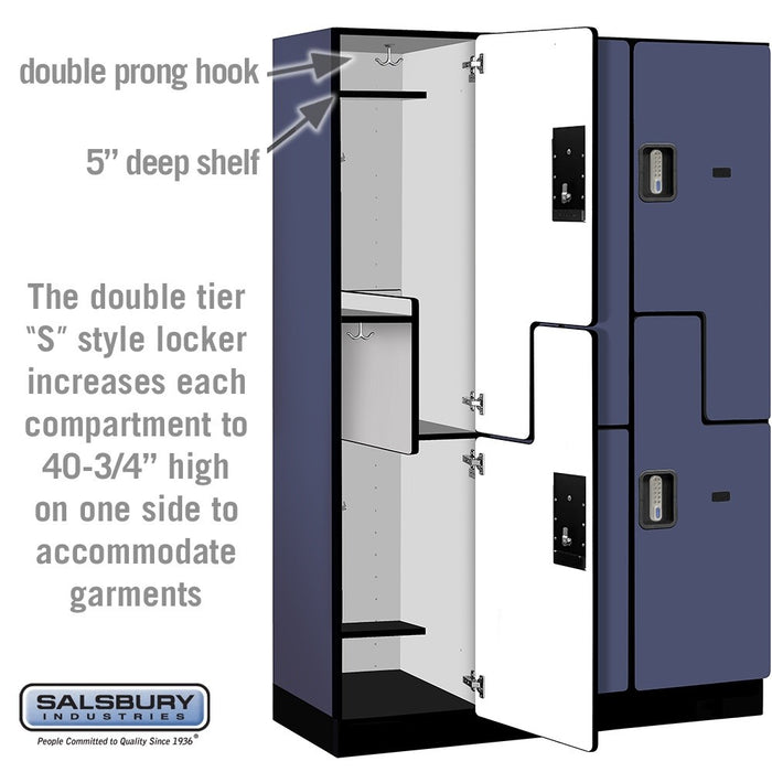 Salsbury 18" Wide Double Tier 'S' Style Designer Wood Locker - 3 Wide - 6 Feet High - 18 Inches Deep - Blue - Silver Electronic Locks - Sweatfully