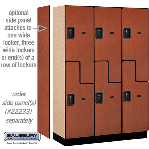 Salsbury 18" Wide Double Tier 'S' Style Designer Wood Locker - 3 Wide - 6 Feet High - 18 Inches Deep - Cherry - Black Resettable Combination Locks - Sweatfully