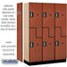 Salsbury 18" Wide Double Tier 'S' Style Designer Wood Locker - 3 Wide - 6 Feet High - 18 Inches Deep - Cherry - Silver Electronic Locks - Sweatfully